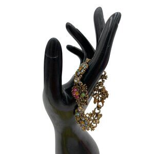 Vintage Gold-Tone Floral Rhinestone Bracelet With Multicolor Crystal Accents